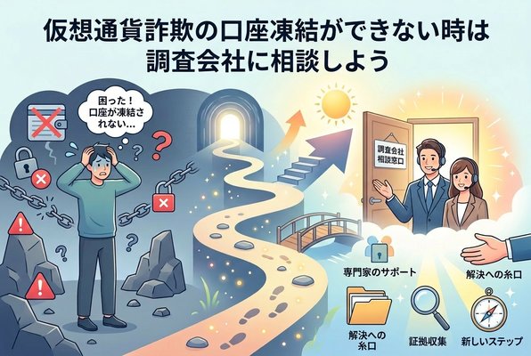 仮想通貨詐欺の口座凍結ができない時は調査会社に相談しよう