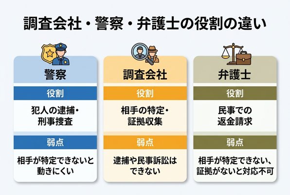 調査会社・警察・弁護士の役割の違い