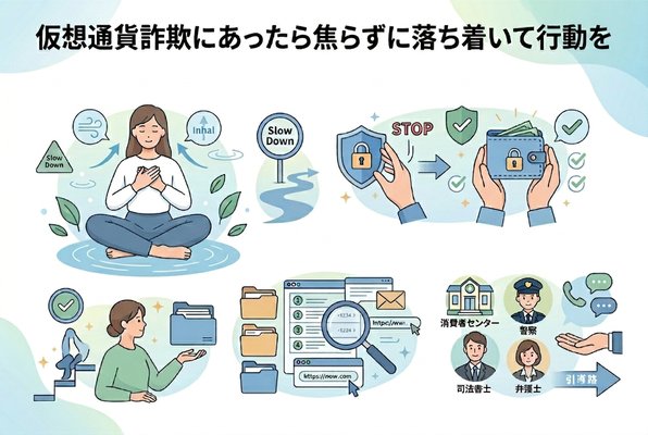 仮想通貨詐欺にあったら焦らずに落ち着いて行動を