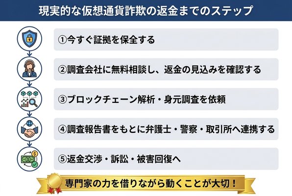 仮想通貨詐欺の返金までのステップ