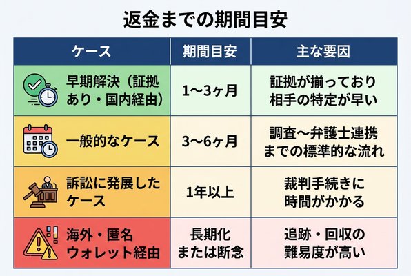 仮想通貨詐欺返金までの期間目安