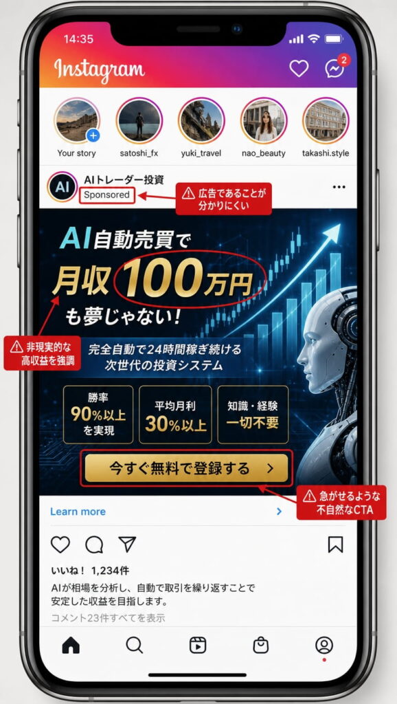 Instagram｜バナー広告クリックから始まる詐欺