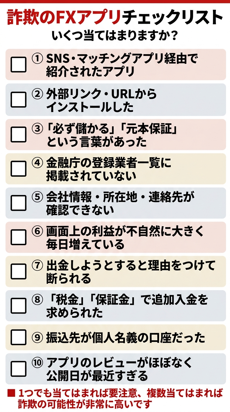 詐欺のFXアプリのチェックリスト