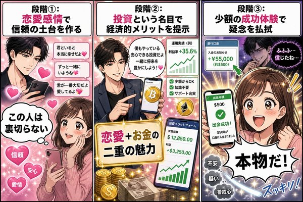 ロマンス詐欺のステップ